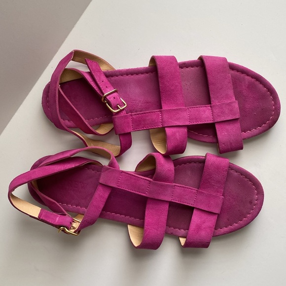 J. Crew Suede Leather Upper and Sole Made in Italy Size 9.5 Sandal Berry Color - Picture 3 of 11